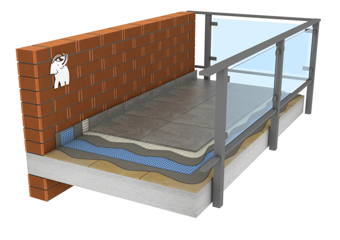 Système d'imperméabilisation au mortier flexible avec finition en carreaux coussinés